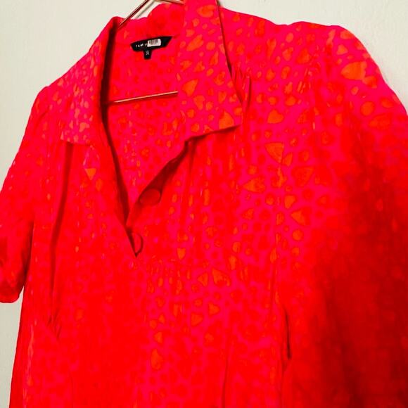 TARA JARMON Rozenn Neon Pink Heart Printed Button Collared Midi Dress Size 38 - Picture 10 of 11